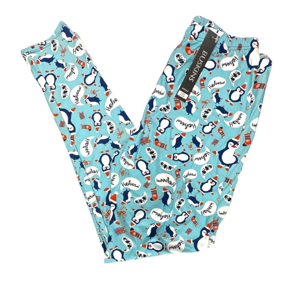 COPY - Buskins Leggings 10 12 Large Pengiuns Light Blue Christmas